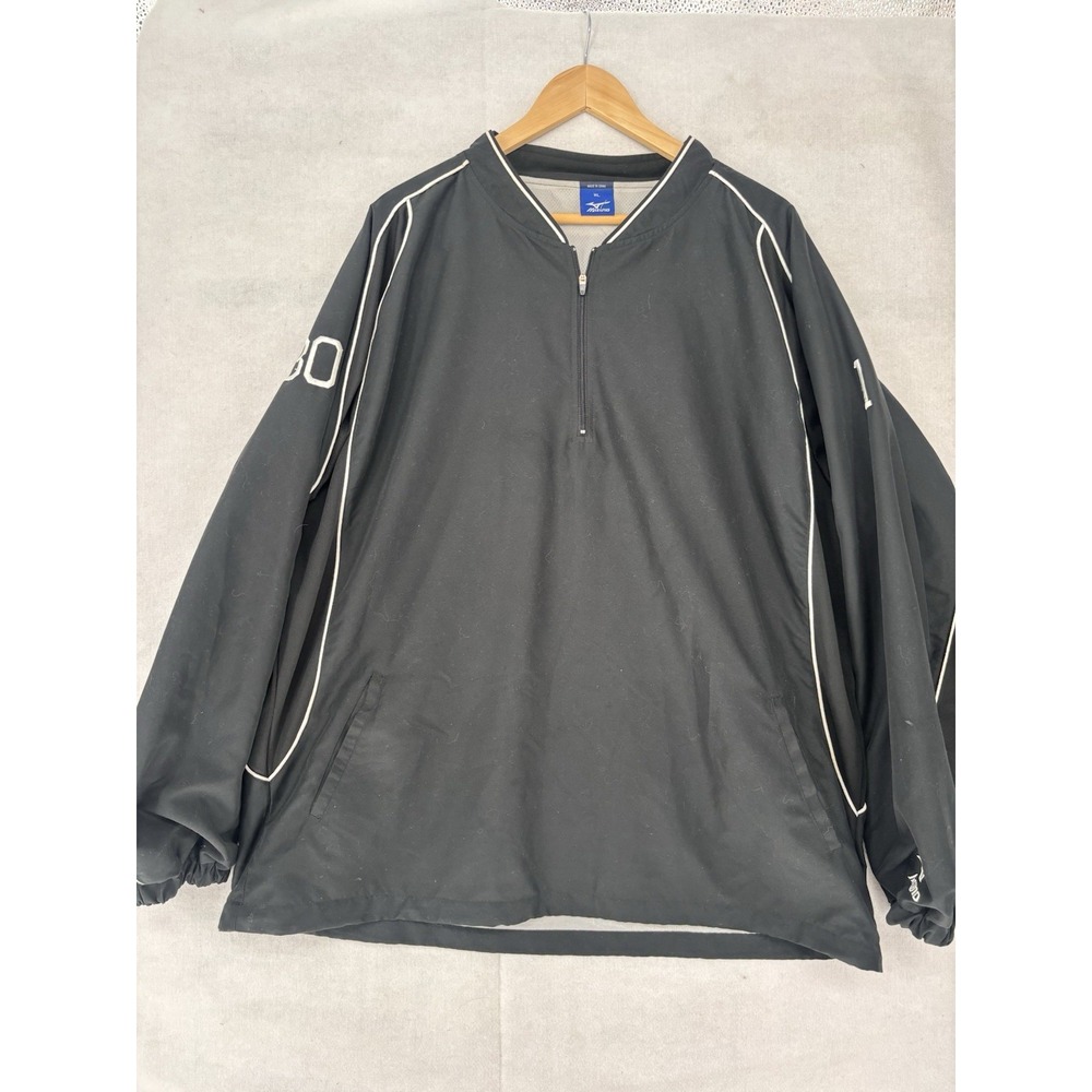 Mizuno Windbreaker Size XL Pullover L/SL Logo Numbers Vented Golf Baseball Black